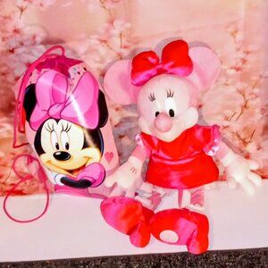 BEAUTIFUL PINK GIRLS DISNEY ACCESSORIES MINNIE MPOSE BACKPACK AND PLUSH LOT OF 2